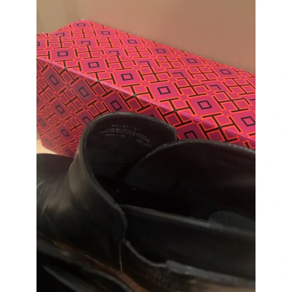 TORY BURCH Gemini Link Black‎ Ankle Heeled Booties Women Size 10.5